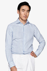 Light blue striped linen blend shirt