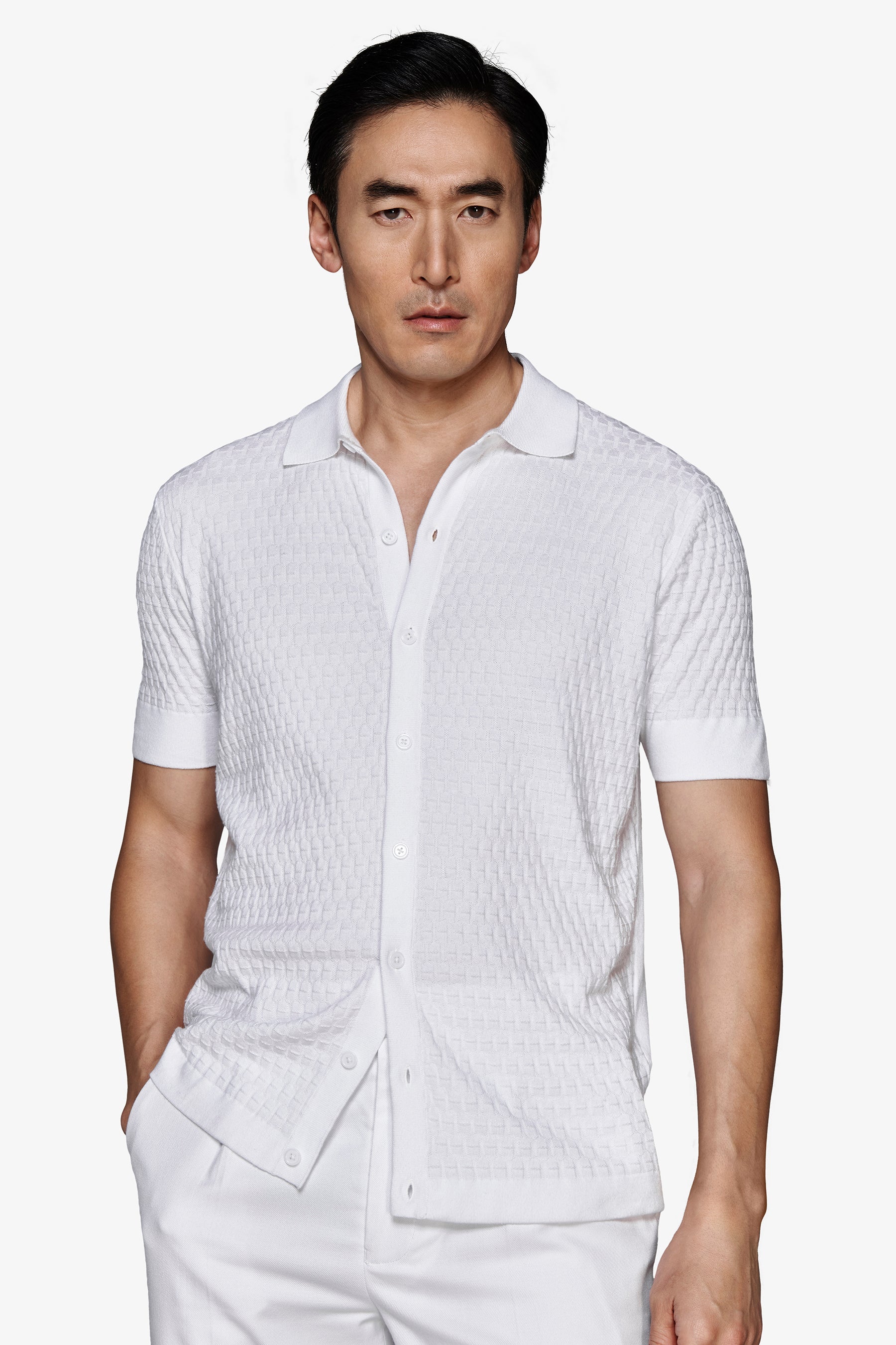 Camicia in maglia punto mattoncino bianca-Dan John