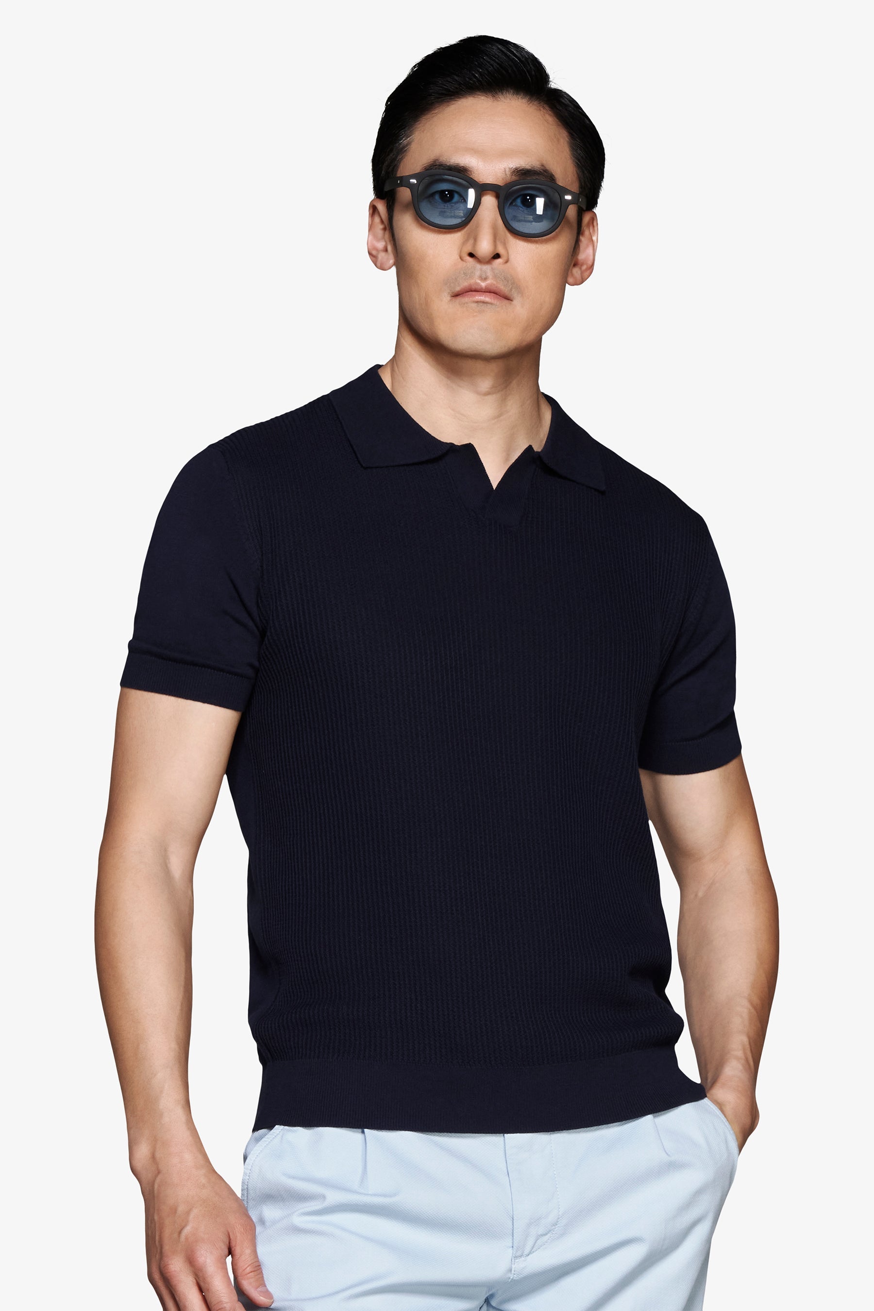 Polo in maglia armaturata navy-Dan John