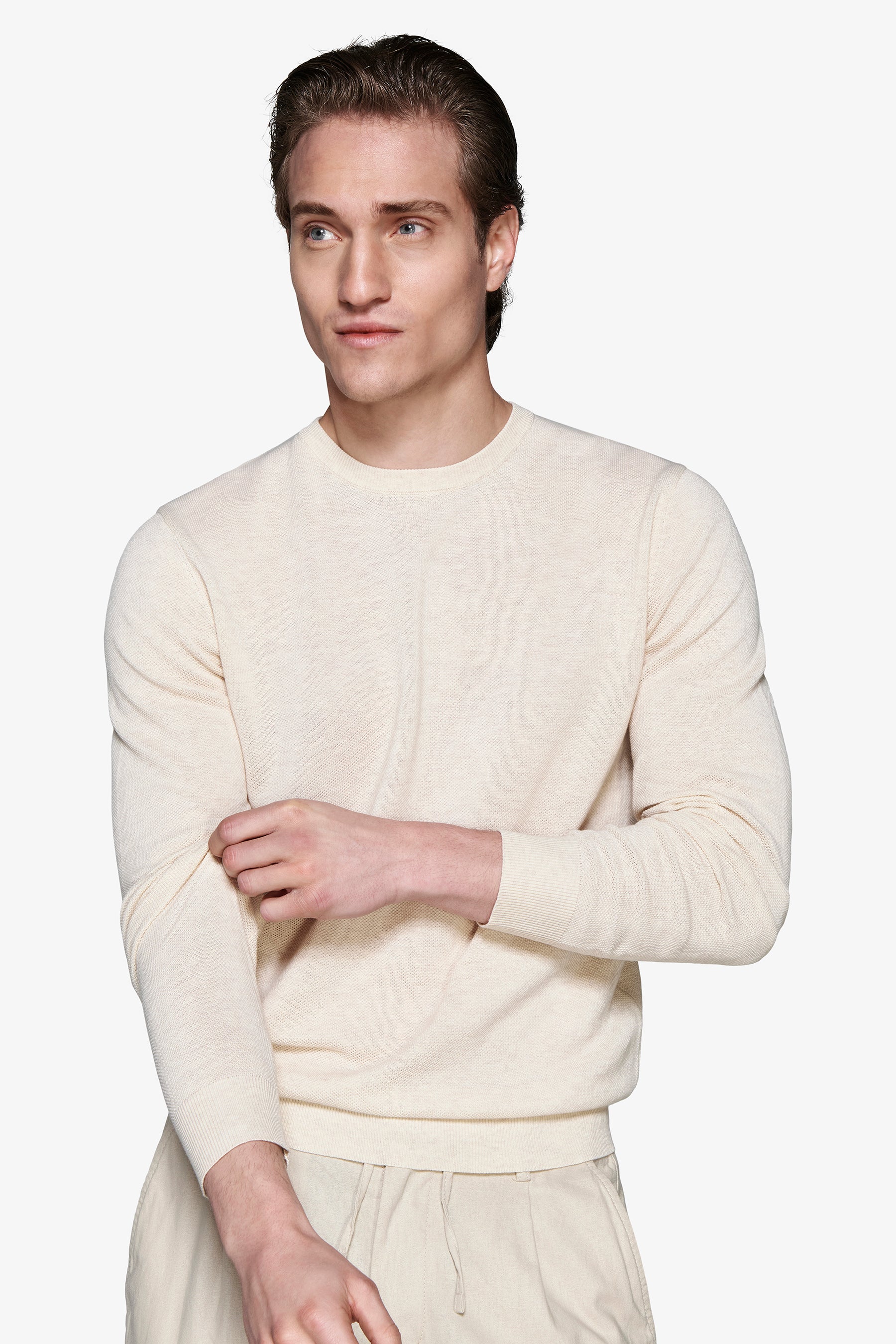 Maglia girocollo armaturata melange sabbia-Dan John