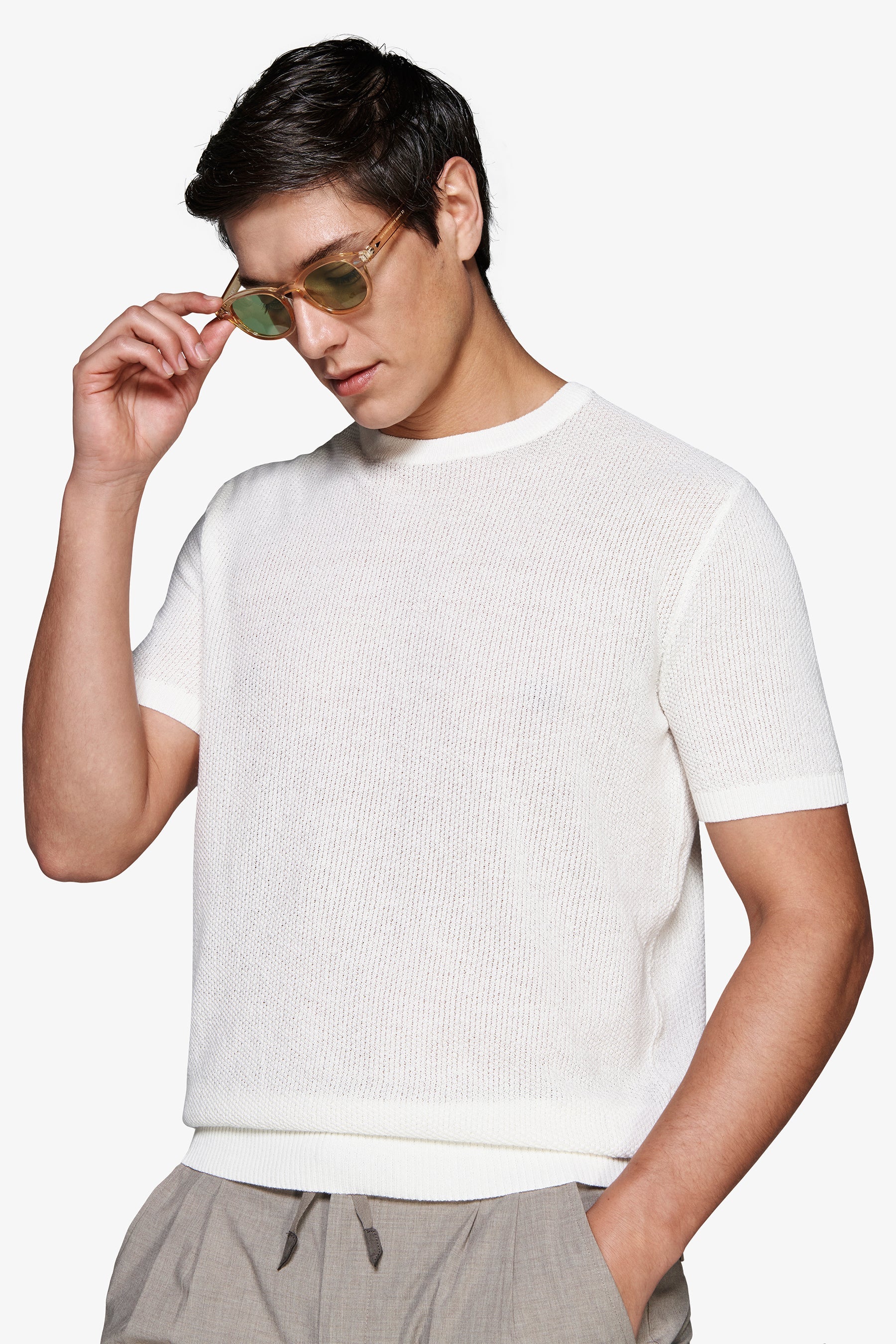 Maglia misto lino armaturata panna-Dan John