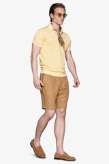 Yellow basic cotton knit polo shirt