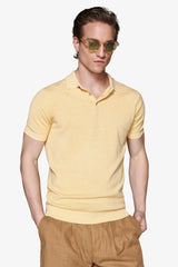 Yellow basic cotton knit polo shirt