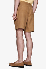 Linen blend Bermuda shorts with tobacco pleats