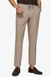Beige pinstriped linen blend trousers