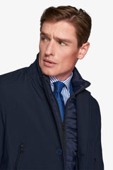 Technical coat with blue bib