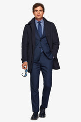 Blue quilted trench coat