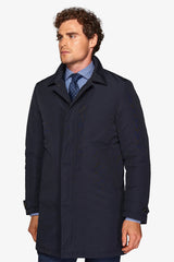 Blue quilted trench coat