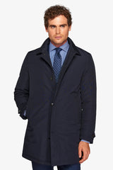 Blue quilted trench coat