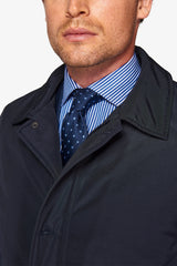 Blue quilted trench coat