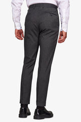 Black melange flannel suit trousers