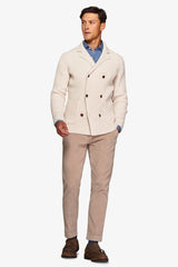 Cream double-breasted knitted blazer