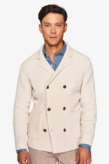 Cream double-breasted knitted blazer