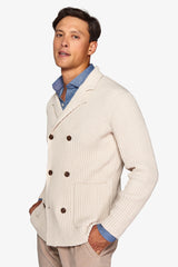 Cream double-breasted knitted blazer