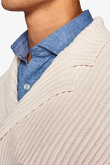 Cream double-breasted knitted blazer