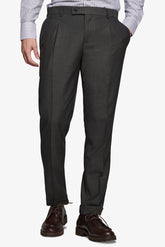 Slim green micro-weave suit trousers with pleats