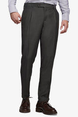 Slim green micro-weave suit trousers with pleats