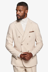 Cream double-breasted pinstripe suit jacket