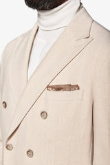 Cream double-breasted pinstripe suit jacket