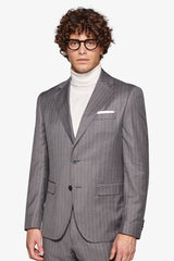 Gray pinstripe patterned suit jacket