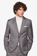 Gray pinstripe patterned suit jacket