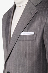 Gray pinstripe patterned suit jacket