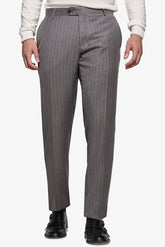 Gray pinstripe patterned suit trousers
