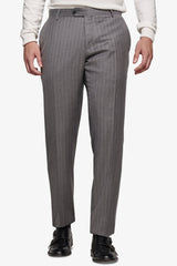 Gray pinstripe patterned suit trousers