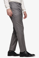 Gray pinstripe patterned suit trousers