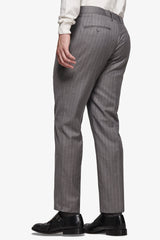 Gray pinstripe patterned suit trousers