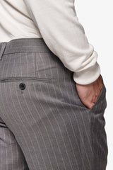 Gray pinstripe patterned suit trousers