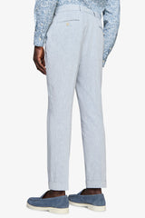 Light blue flamed linen blend trousers