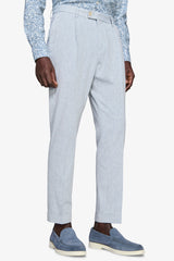 Light blue flamed linen blend trousers