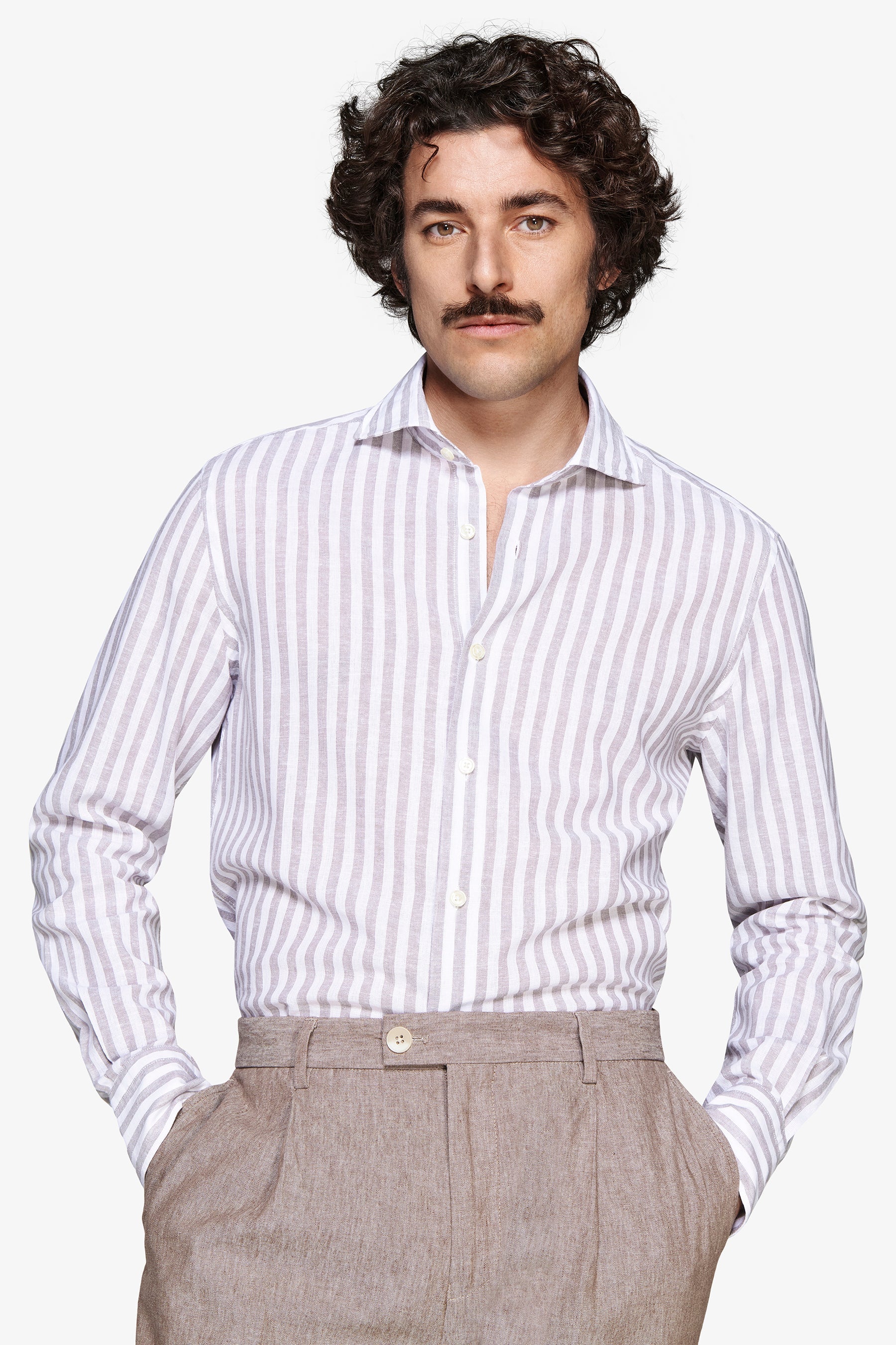 Camicia misto lino a righe tortora-Dan John