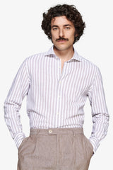 Camicia misto lino a righe tortora-Dan John