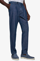 Pantaloni doppia pinces chambray-Dan John