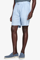 Linen blend Bermuda shorts with light blue pleats