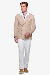 Beige double-breasted armored jersey jacket