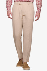 Sand herringbone linen blend suit trousers