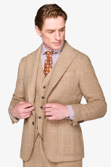 Camel wool blend windowpane suit jacket