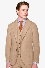 Camel wool blend windowpane suit jacket