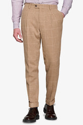 Camel wool blend windowpane suit trousers