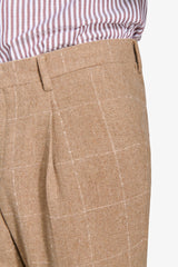 Camel wool blend windowpane suit trousers