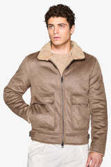 Dove gray sheepskin aviator jacket