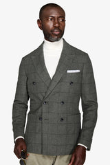 Double-breasted jacket with green windows