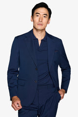 Slim blue pinpoint weave suit jacket
