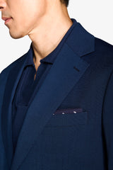 Slim blue pinpoint weave suit jacket