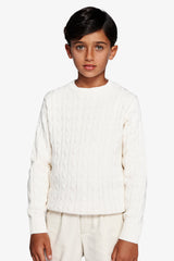 Maglia girocollo treccia panna Kids-Dan John