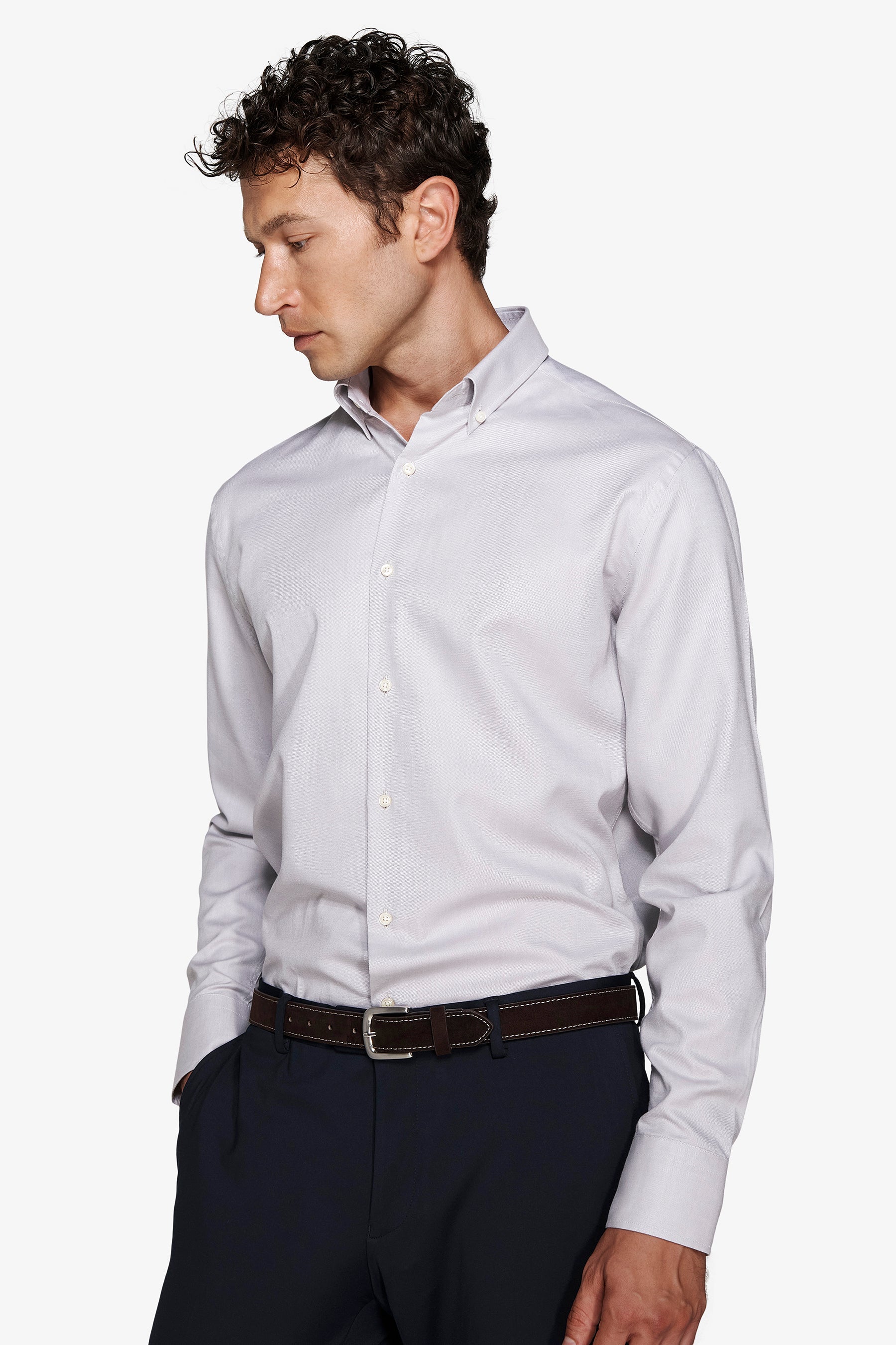 Camicia oxford button down grigio chiaro-Dan John