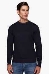 Maglia girocollo treccia blu-Dan John
